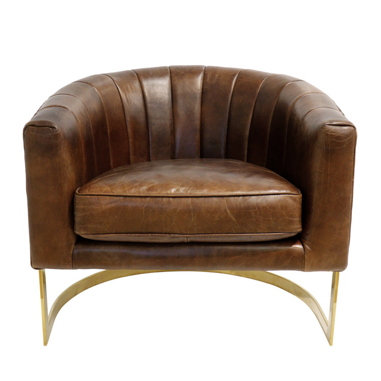 Pasargad Vicenza Metal Genuine Leather Barrel Chair Perigold